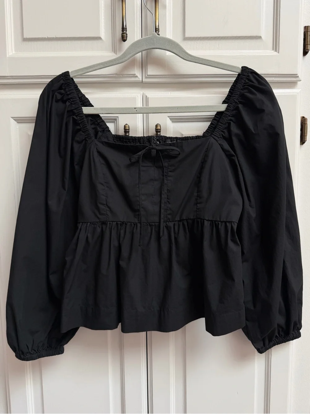 J. Crew Square Neck Cotton Poplin Top in Black Cottagecore Style Size 4